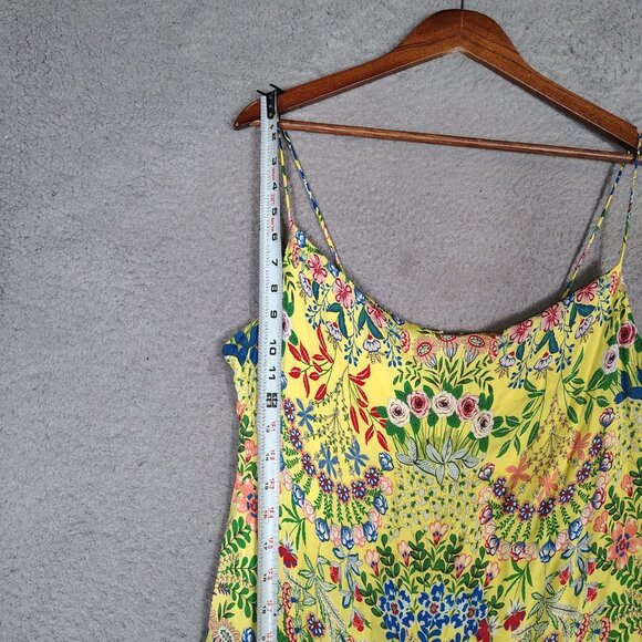 Alice + Olivia Maxi Dress Women 10 Yellow Multi Floral Side Slit Spaghetti Strap - Picture 11 of 14